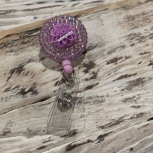 Badge Reel Holder with Lavender AB Crystals